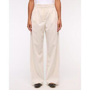 Abercrombie SHORT Sloane Curve Love Wide Leg Pinstripe Trouser Pants in Cream 28